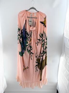 Verandah Handpainted & Embellished Wildlife Motifs Strapless Midi Dress Blush S